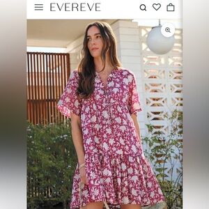 Emerson Fry Red/white Floral Isla Evereve tiered Mini Dress sz M/L